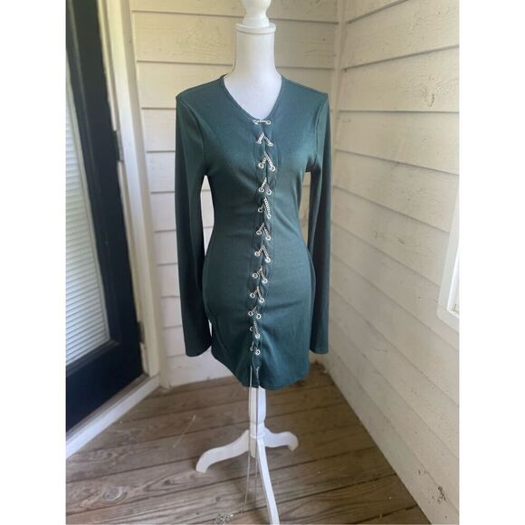 NWT Shane Justin Green Chain Lace Up mini  Dress 2XL Party - Picture 11 of 16